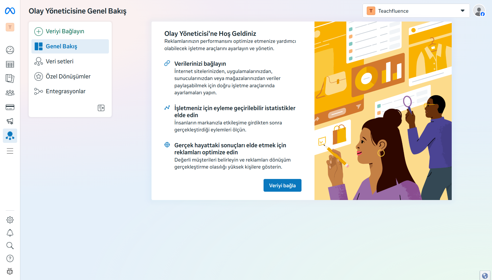 Meta Olay Yöneticisi paneli — Pixel ve dönüşüm izleme yönetim ekranı