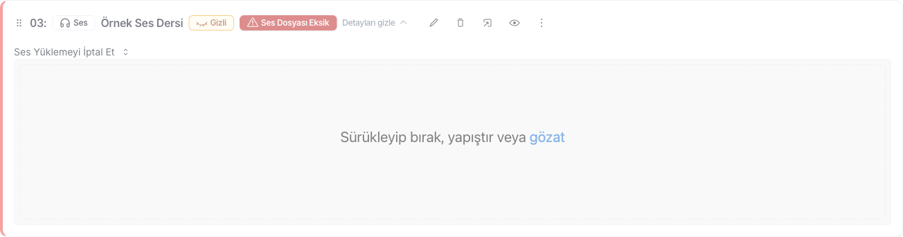 Ses dosyası için yükleme alanı
