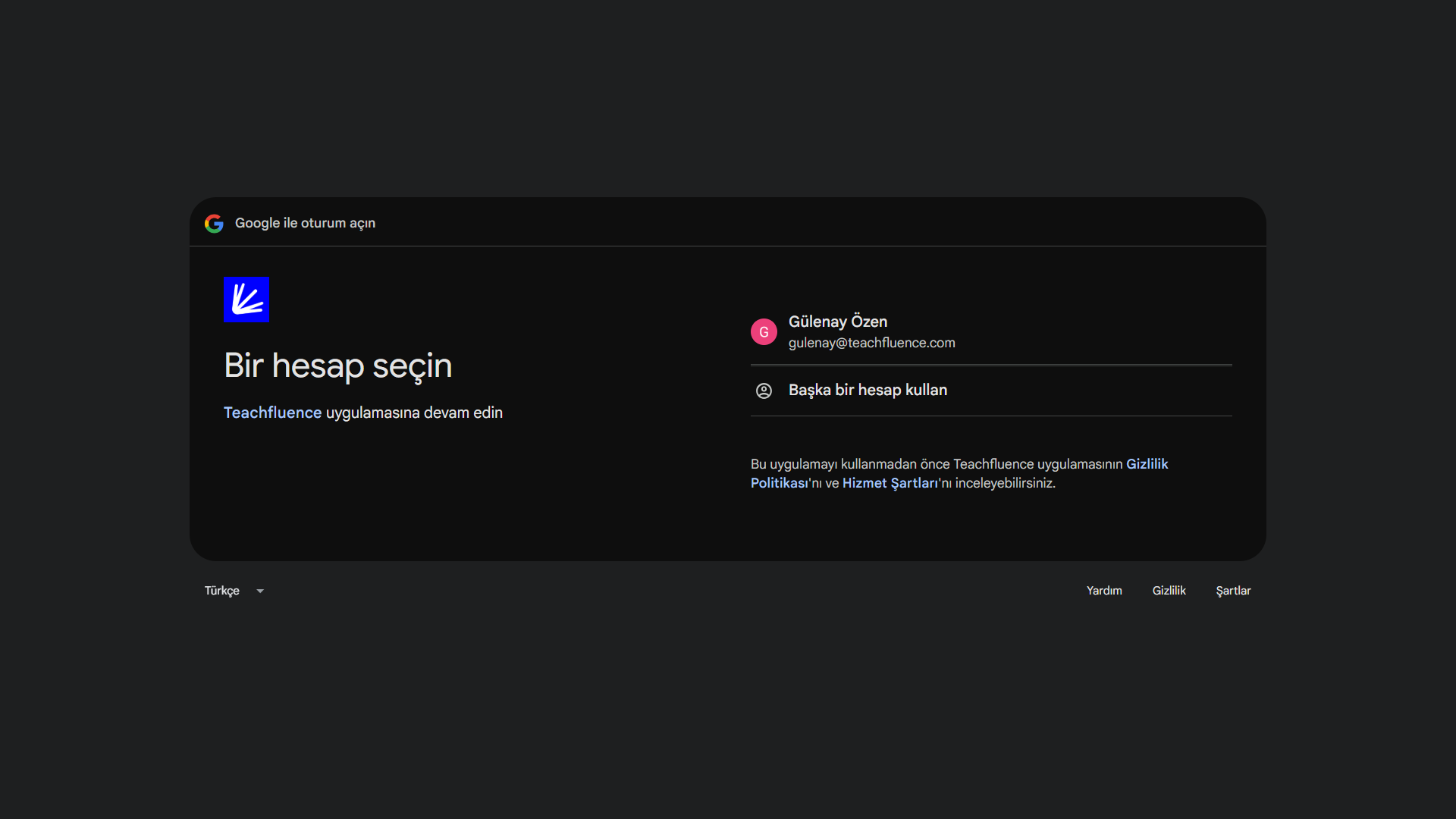 Google hesap seçimi ekranı — bağlanacak Google hesabını seçme listesi