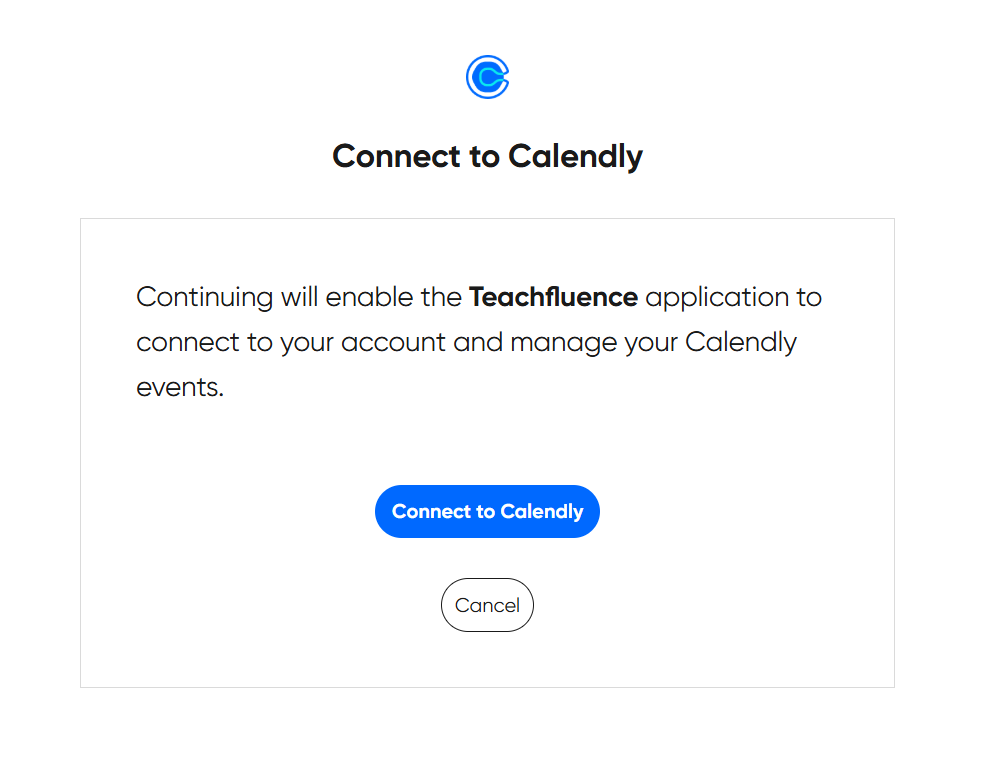 Calendly bağlantı yönlendirme sayfası — 'Connect to Calendly' butonu ile yetkilendirme adımı