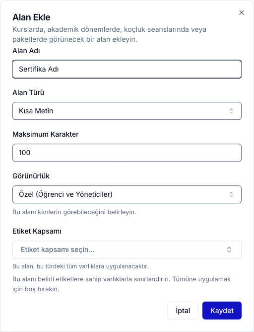 Alan Ekle penceresi