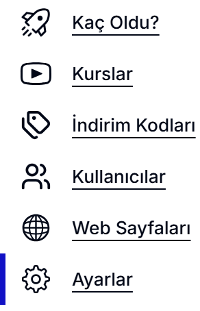 Teachfluence sol menü — Ayarlar bölümüne yönlendiren menü kısa görüntüsü