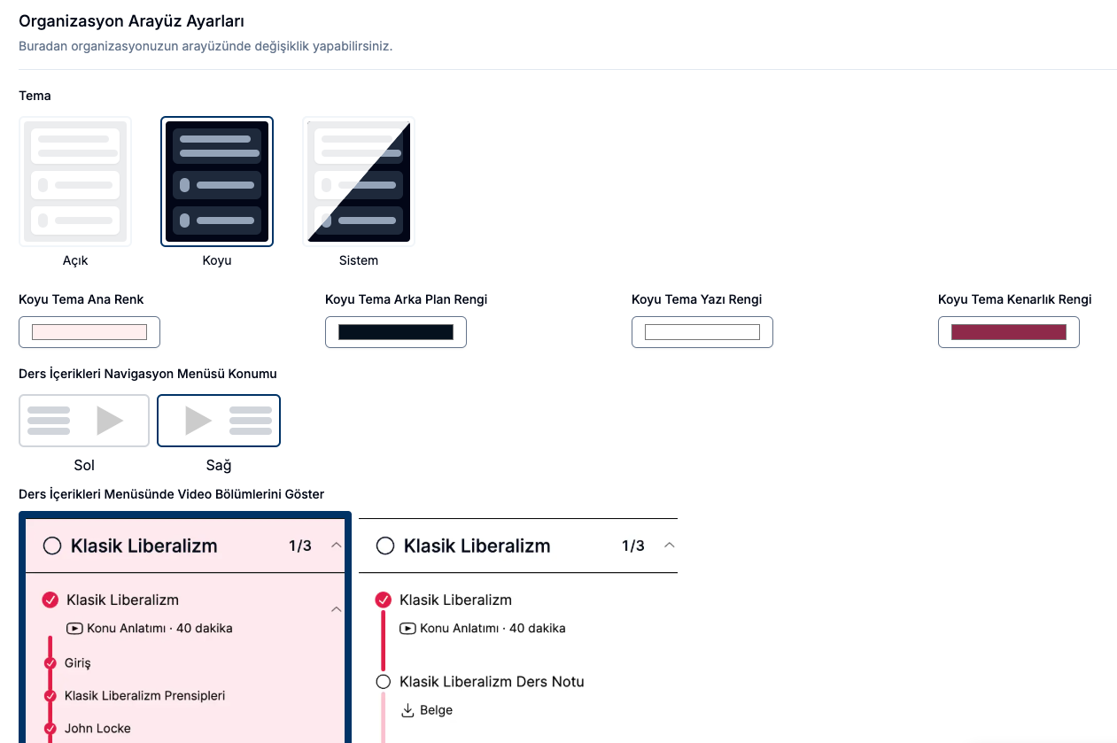 Teachfluence arayüz ayarları ile marka kimliğini siteye yansıtma